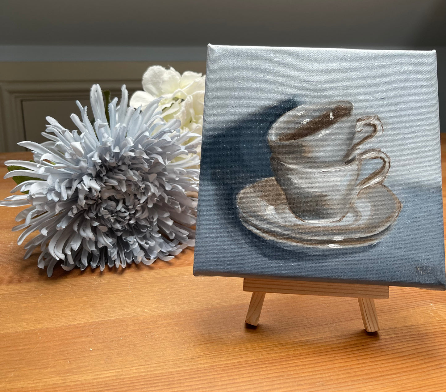 Stacked Cups Still Life | Original Oil Painting | 6 x 6 inches with optional frame