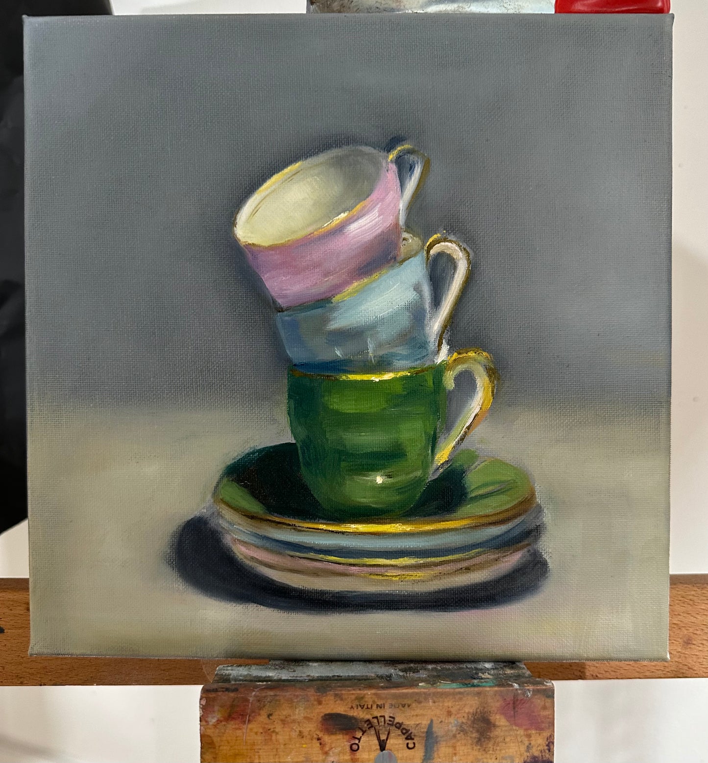 Three Stacked Cups Still Life | Original Oil Painting | 10 x 10 inches