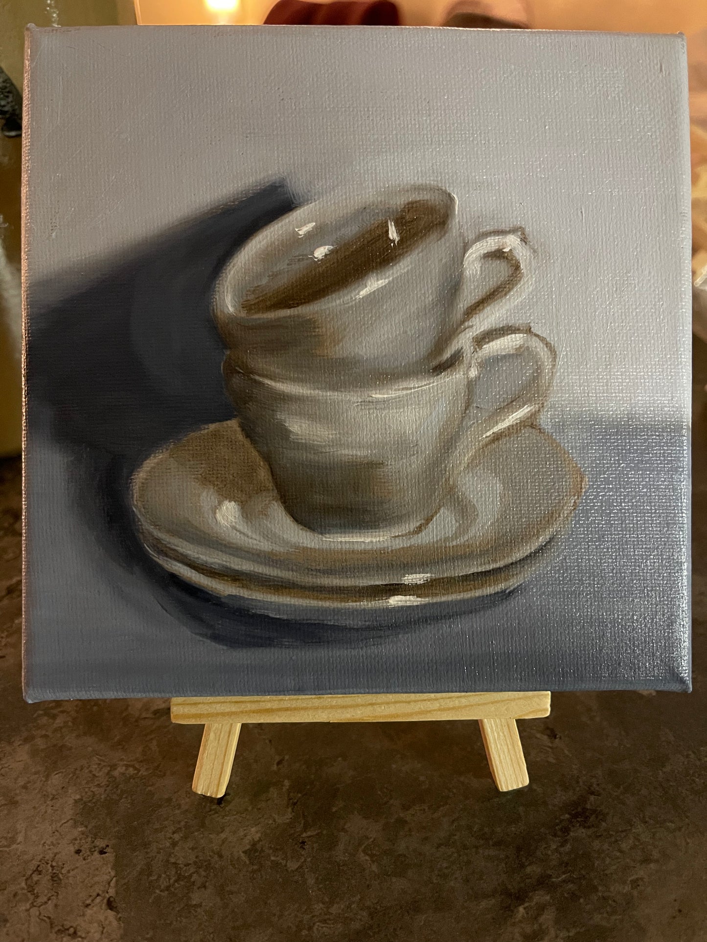 Stacked Cups Still Life | Original Oil Painting | 6 x 6 inches with optional frame
