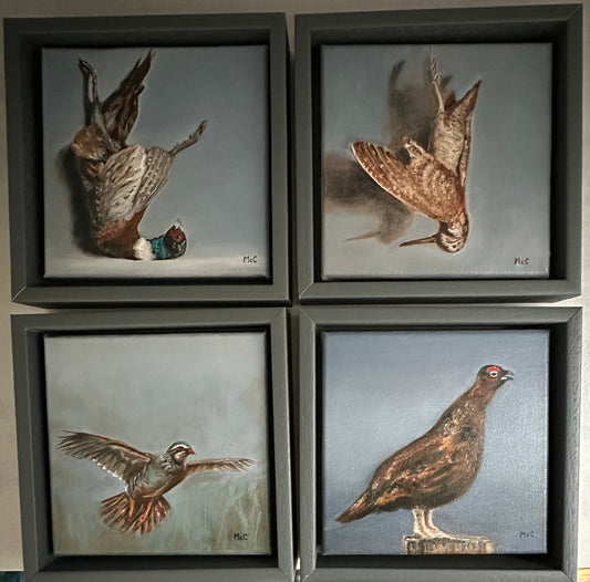 Woodcock, Pheasant, Partridge, Grouse | Original Oil Painting Set of 4 | 6 x 6 inches