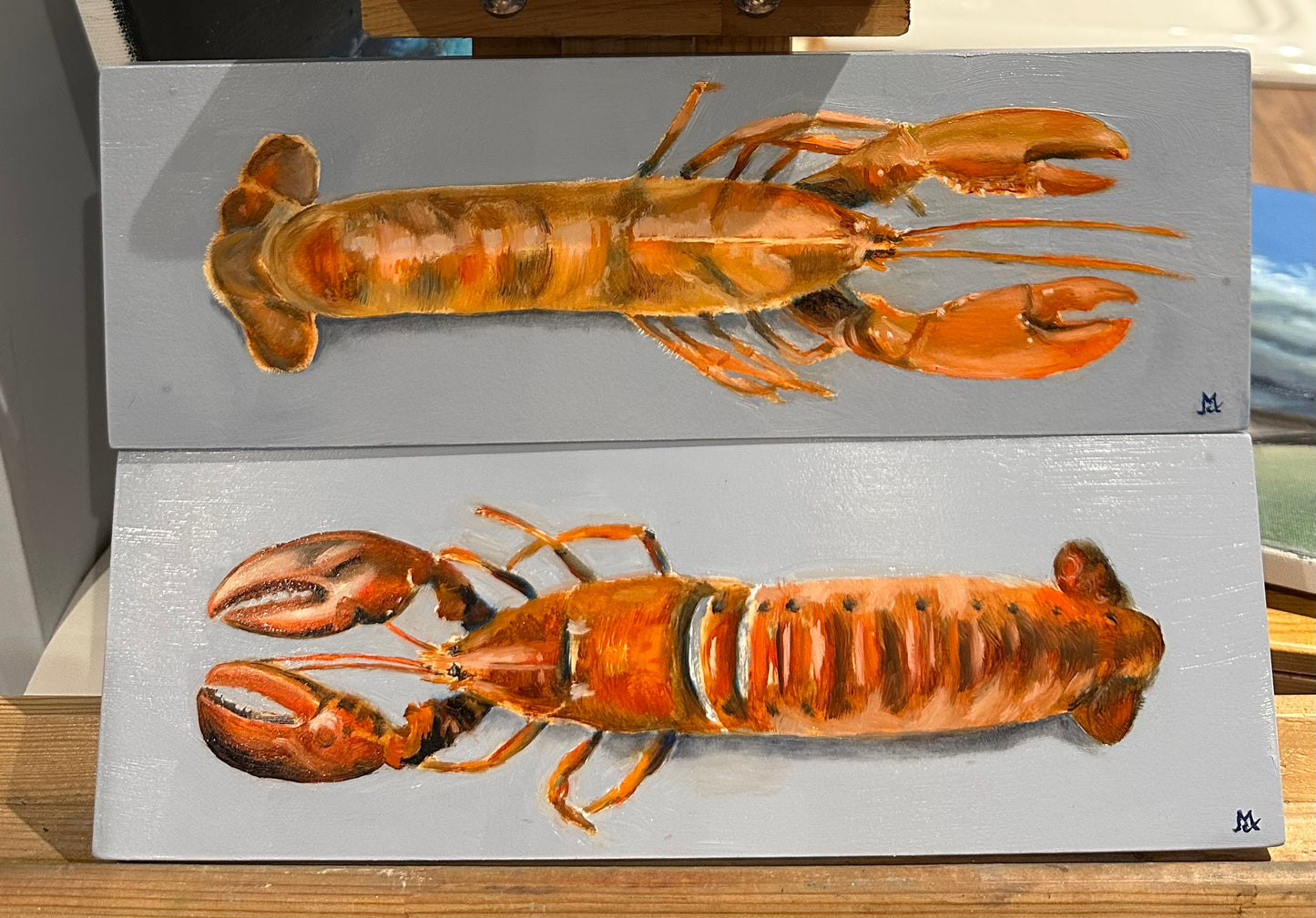 A Pair of Lobsters | Original Oil Painting Set of 2 | 4 x 12 inches