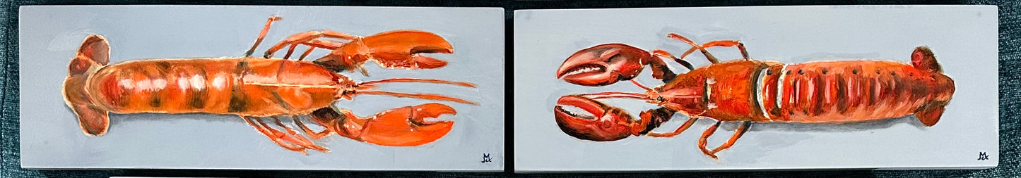 A Pair of Lobsters | Original Oil Painting Set of 2 | 4 x 12 inches