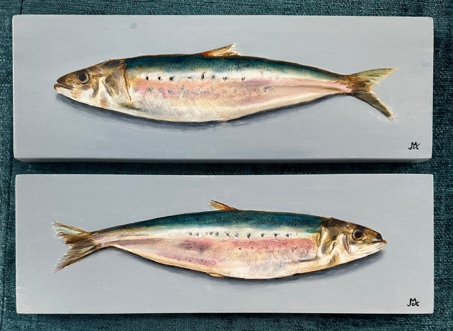 A Pair of Mackerel | Original Oil Painting Set of 2 | 4 x 12 inches