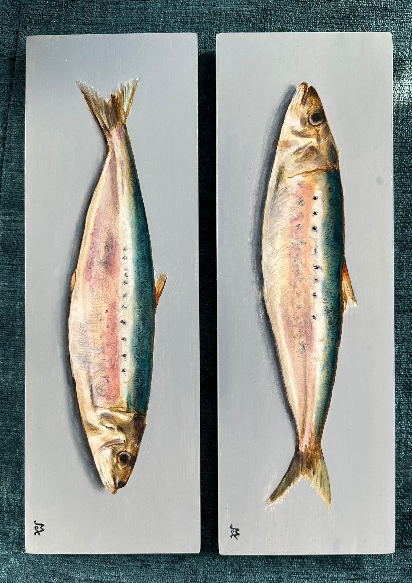 A Pair of Mackerel | Original Oil Painting Set of 2 | 4 x 12 inches