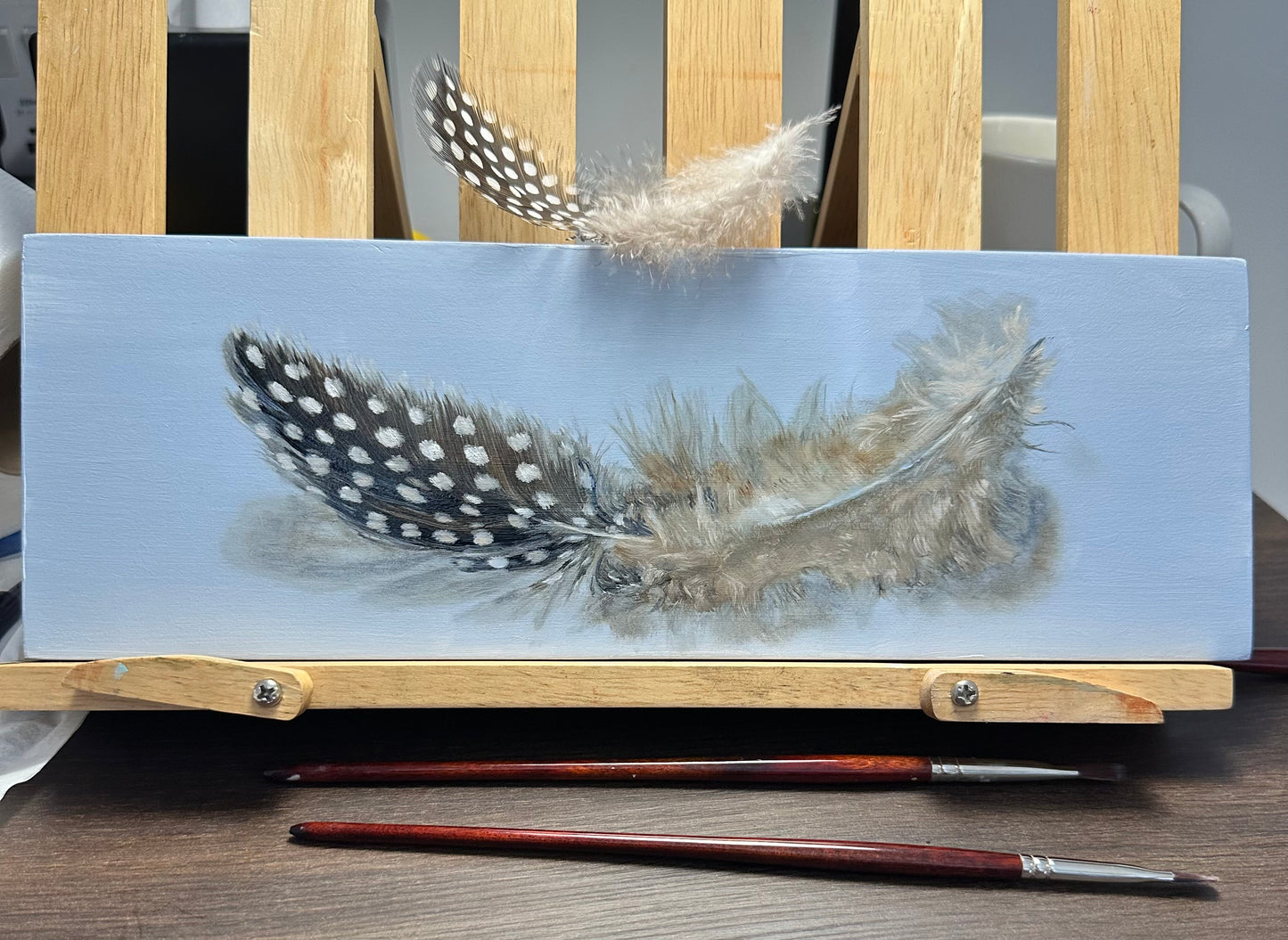 Guinea Fowl Feather | Original Oil Painting | 4 x 12 inches