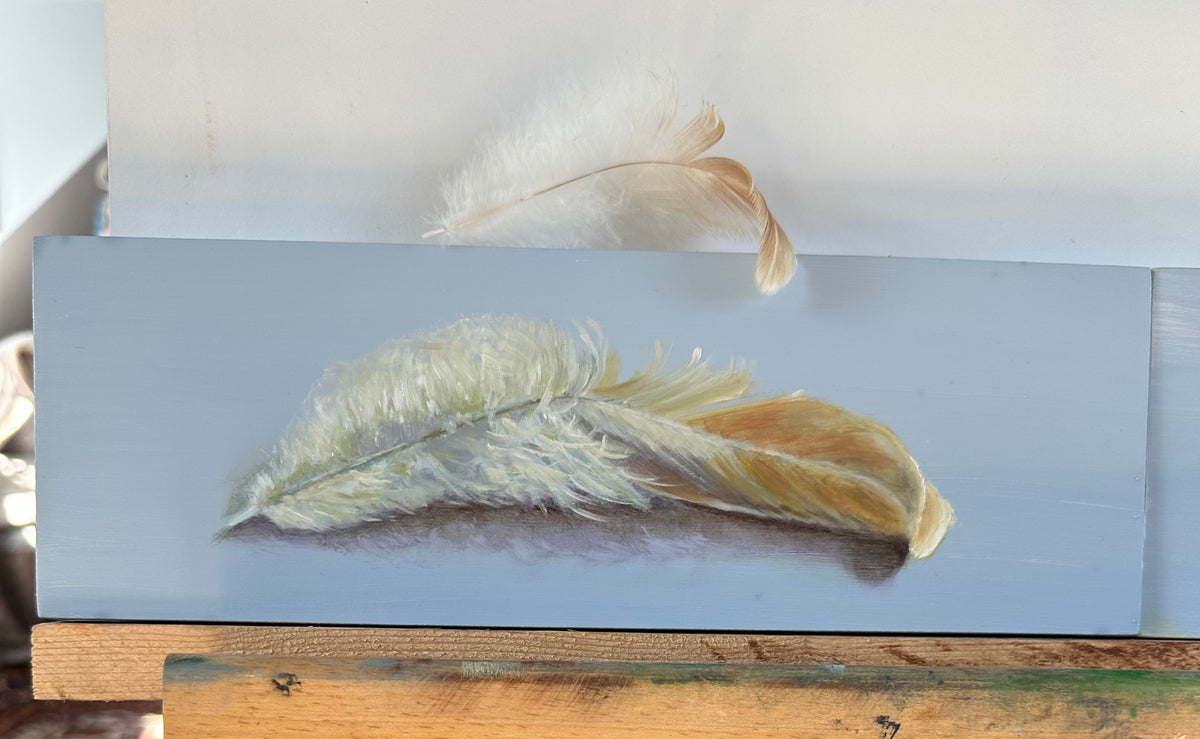 Hen Feather | Original Oil Painting | 4 x 12 inches
