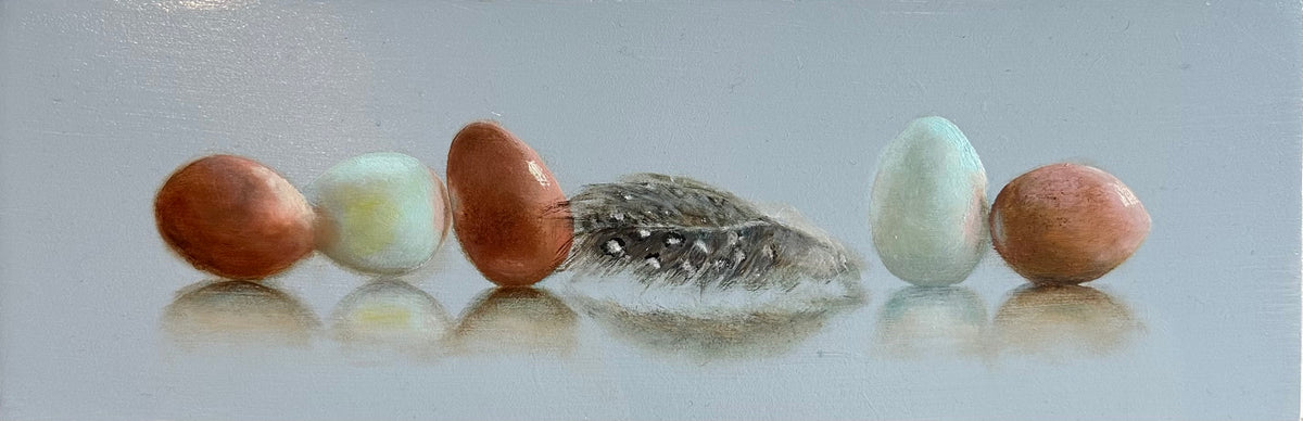 Eggs & Feather | Original Oil Painting | 4 x 12 inches
