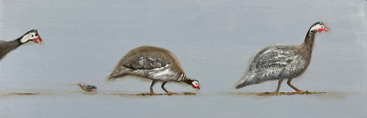 Guinea Fowl trail | Original Oil Painting | 4 x 12 inches