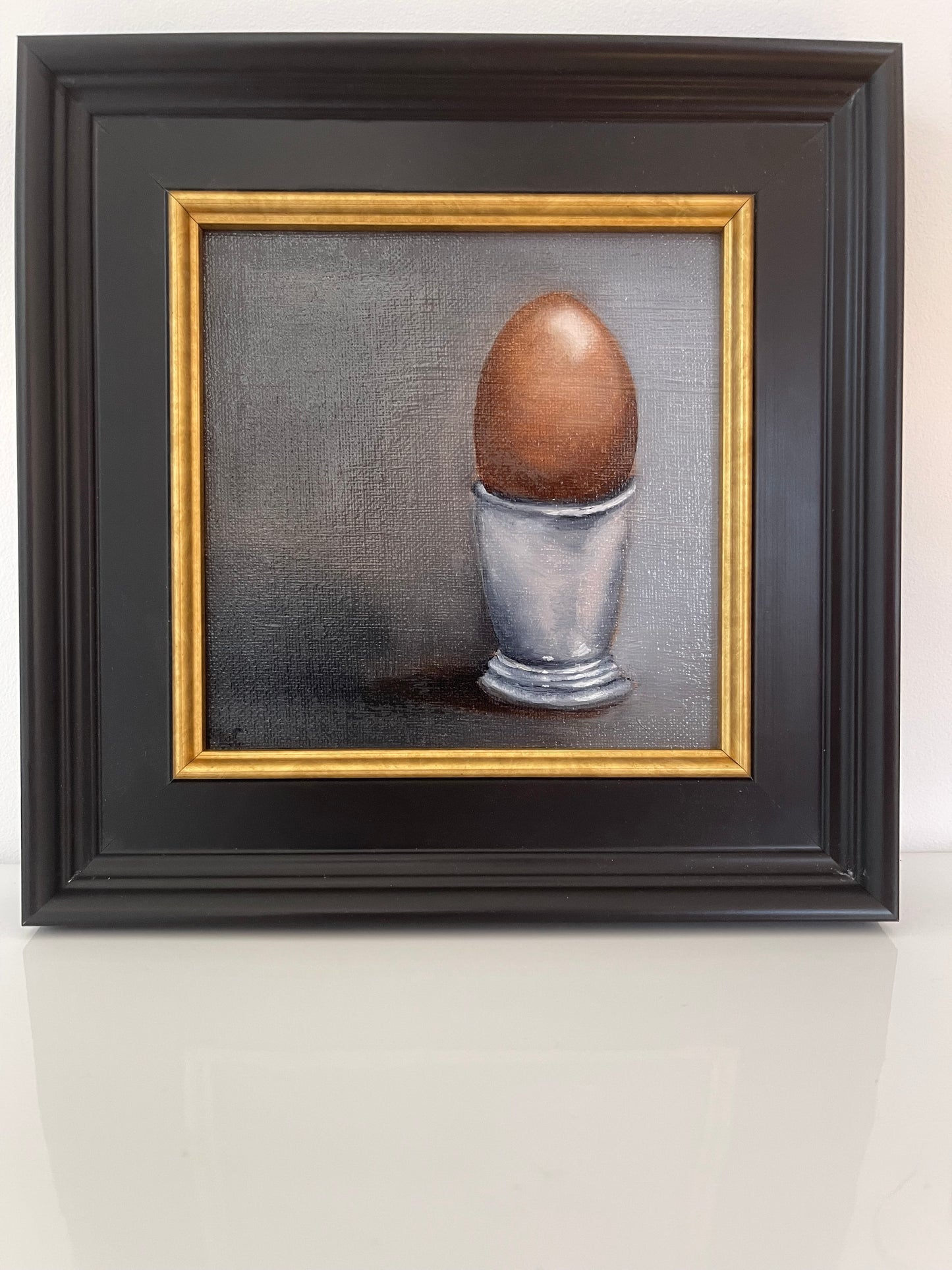 Boiled egg in a silver cup Still Life | Original Oil Painting | 6 x 6 inches with optional frame