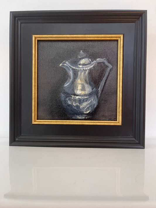 Silver Coffee Pot Still Life | Original Oil Painting | 6 x 6 inches with optional frame