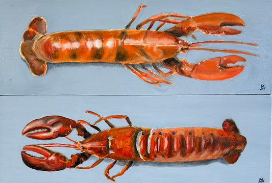 A Pair of Lobsters | Original Oil Painting Set of 2 | 4 x 12 inches