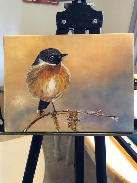Bird Oil Painting Stonechat