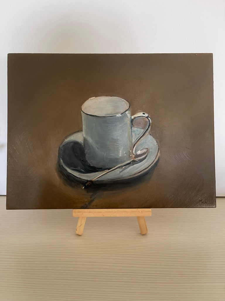 Blue Coffee Cup Still Life | Original Oil Painting | 7 x 9.5 inches