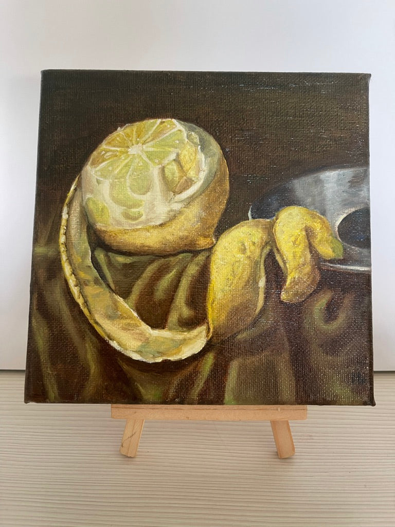 Peeled Lemon Still Life Mini Master | Original Oil Painting | 6 x 6 inches with optional frame